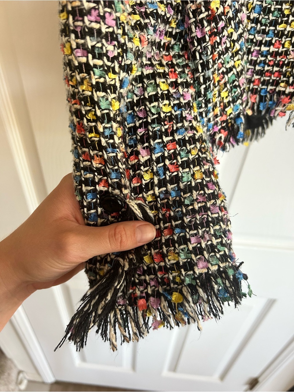 Trina Turk Confetti Tweed Open Fringed Blazer | Business Chic - Picture 4 of 4